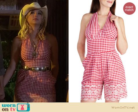 PLL Fashion: ModCloth Bettie Page Take a Picnic Romper worn by Ashley Benson