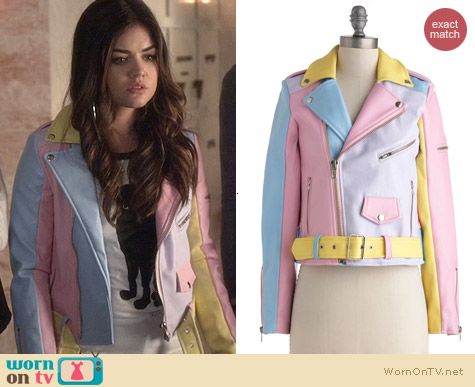 PLL Fashion: ModCloth Unif A Spin Around The Colorblock Jacket worn by Lucy Hale