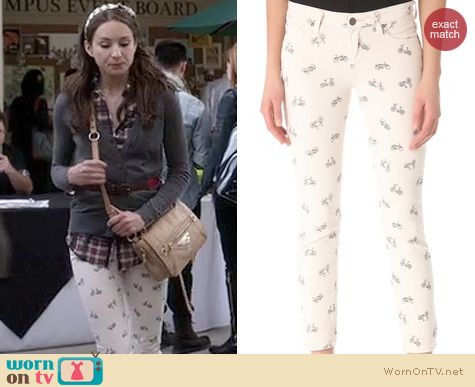 PLL Fashion: Paige Denim Bicycle print Kylie cropped retro jeans worn by Troian Bellisario