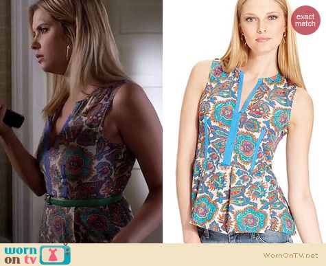 PLL Fashion: Rachel Roy Jacobean Floral Peplum Tank worn by Ashley Benson