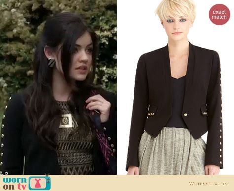 PLL Fashion: Rachel Roy Studded Cropped Blazer worn by Lucy Hale