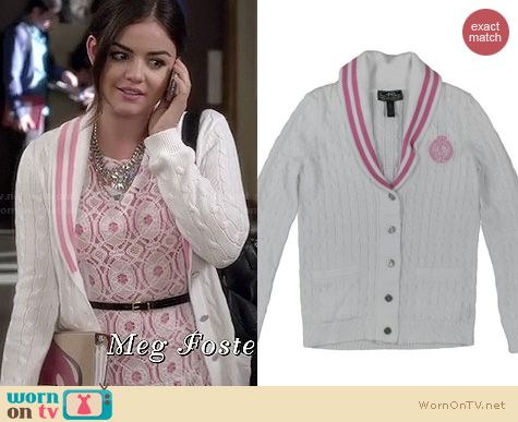 PLL Fashion: Ralph Lauren Active Shawl Collar Varsity Cardigan worn by Lucy Hale