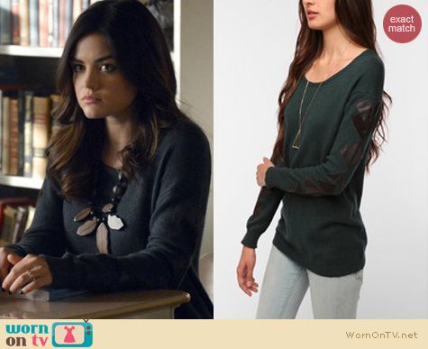 PLL Fashion: Urban Outfitters Pieced leather sweater worn by Lucy Hale