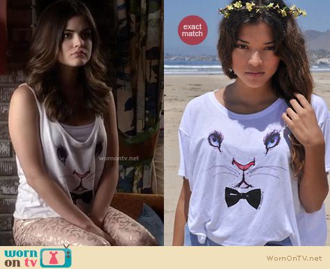 Pretty Little Liars Fashion: Royal Rabbit bunny bow tie shirt worn by Lucy Hale