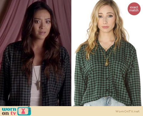 PLL Fashion: See You Monday Checkered Shirt worn by Shay Mitchell