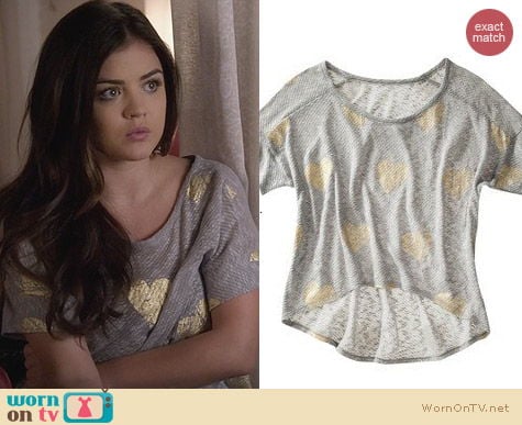 PLL Fashion: Target Xhilaration Heart Graphic High Low Tee worn by Lucy Hale