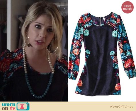 PLL Fashion: Target Xhilaration Shoulder pleated floral dress worn by Ashley Benson