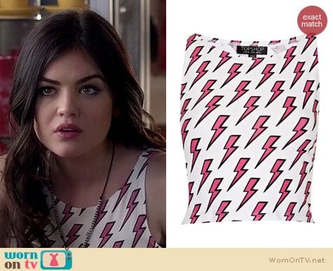 PLL Fashion: Topshop Lightning Bolt Crop Top worn by Lucy Hale