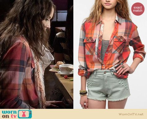 PLL Fashion: Urban Outfitters Plaid Burnout shirt by ByCorpus worn by Troian Bellisario