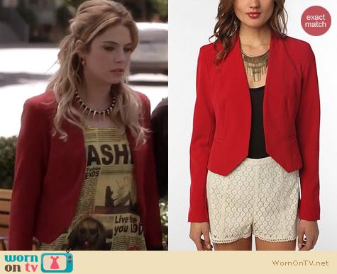 PLL Fashion: Urban Outfitters Red Silhouette blazer by Sparkles and Fade worn by Ashley Benson