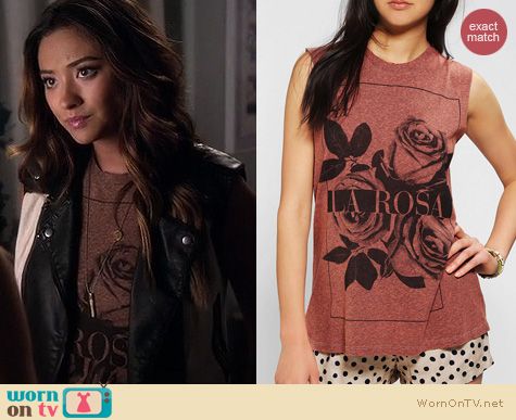 PLL Fashion: Urban Outfitters Truly Madly Deeply La Rosa Muscle Tee Worn by Shay Mitchell