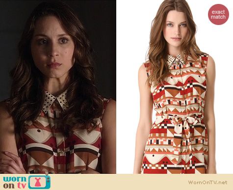 PLL Fashion: Vena Cava Quickstop Geometric print Cutout back dress worn by Troian Bellisario