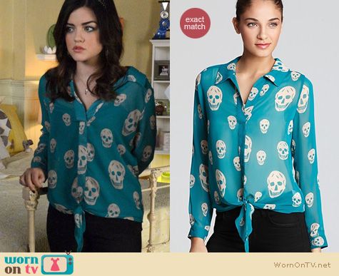 PLL Fashion: Vintage Havana Chiffon skull print top worn by Lucy Hale