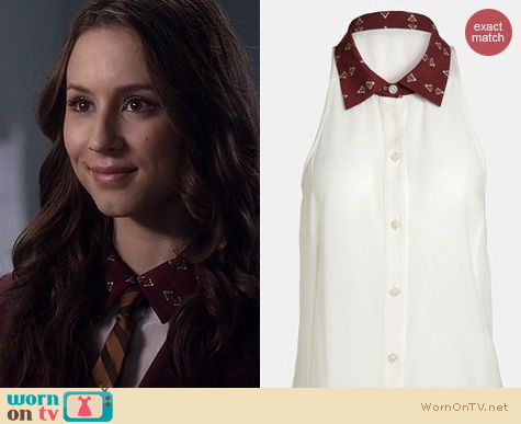 PLL Fashion: Wayf Printed collar chiffon tunic worn by Troian Bellisario