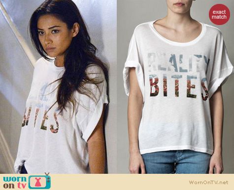 PLL Fashion: Wildfox Reality Bites tee worn by Shay Mitchell