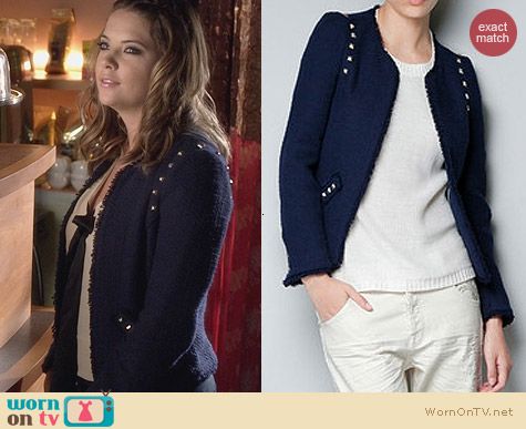 PLL Fashion: Zara Studded Tweed Jacket worn by Hanna Marin