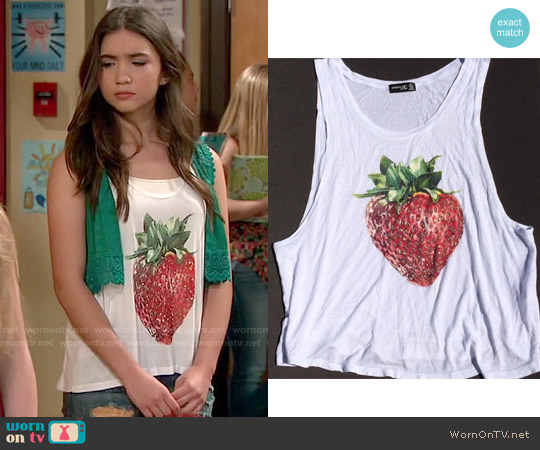 Popular Basics Rhinestone Strawberry Tank worn by Riley Matthews (Rowan Blanchard) on Girl Meets World