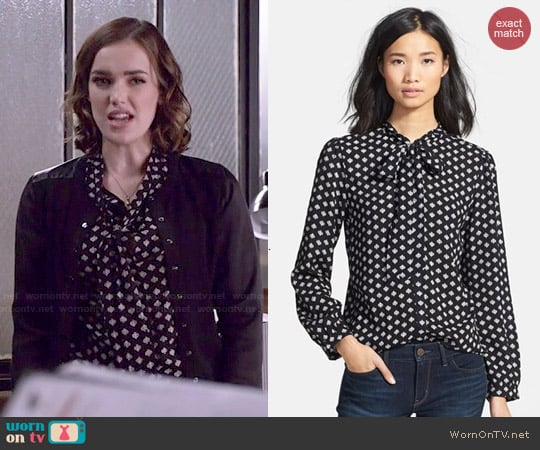 Porridge Tie Neck Top in Black Neutral Spades worn by Jemma Simmons (Elizabeth Henstridge) on Agents of SHIELD