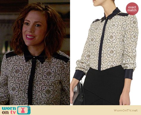 Prabal Gurung Printed Silk Blouse worn by Alyssa Milano on Mistresses