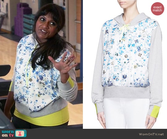 Preen by Thornton Bregazzi Floral Print Jewelled Front Hoodie worn by Mindy Kaling on The Mindy Project