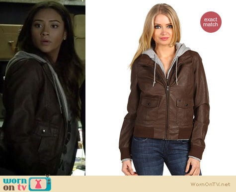 Pretty Little Liars Fashion: Brown bomber jacket by Obey worn by Shay Mitchell