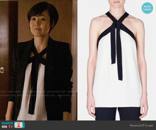 Proenza Schouler Bicolor Crepe Tie-Neck Halter Top worn by Karen Rhodes (Yunjin Kim) on Mistresses