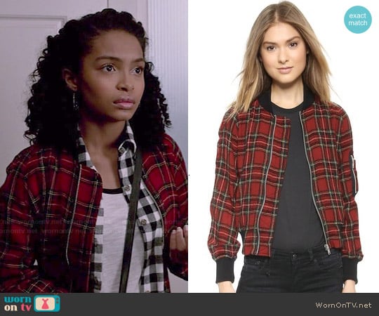 R13 Plaid Shrunken Flight Jacket worn by Zoey Johnson (Yara Shahidi) on Black-ish