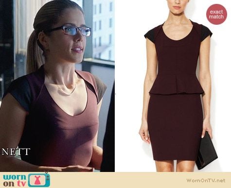 Rachel Roy Cap Sleeve Chambord Peplum Dress worn by Emily Bett Rickards on Arrow