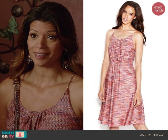 Rachel Roy Sleeveless Printed Chain-Strap Dress worn by Andrea Navedo on Jane the Virgin