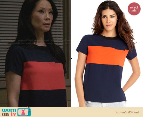 WornOnTV: Joan’s navy blue and orange colorblock dress on Elementary ...