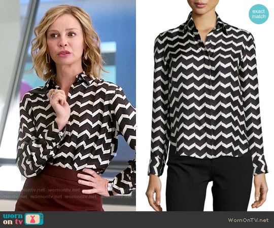 Rag & Bone Faye Chevron Print Silk Shirt worn by Cat Grant (Calista Flockhart) on Supergirl