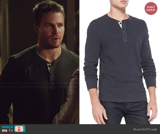 Rag & Bone Flame Jersey Henley worn by Stephen Amell on Arrow