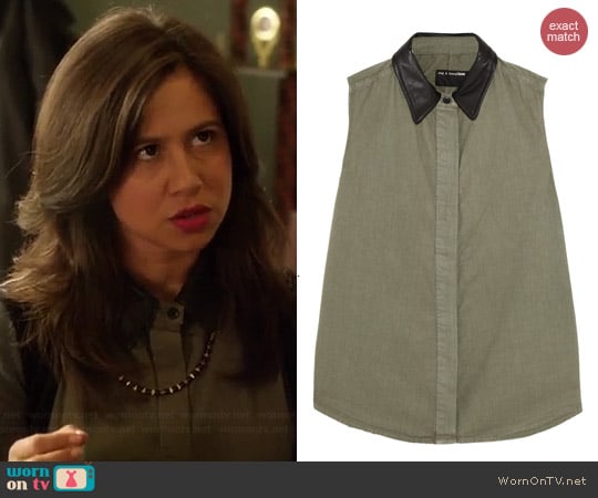 Rag & Bone Leather-Trimmed Brushed Cotton Twill Shirt  worn by Chloe Wepper on Manhattan Love Story