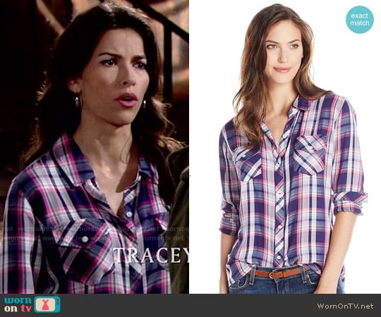 Rails Carmen Shirt in Navy Pink worn by Marisa Sierras (Sofia Pernas) on The Young and the Restless