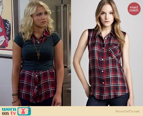 Rails Gavin Plaid Sleeveless Shirt worn by Emily Osment on Young & Hungry