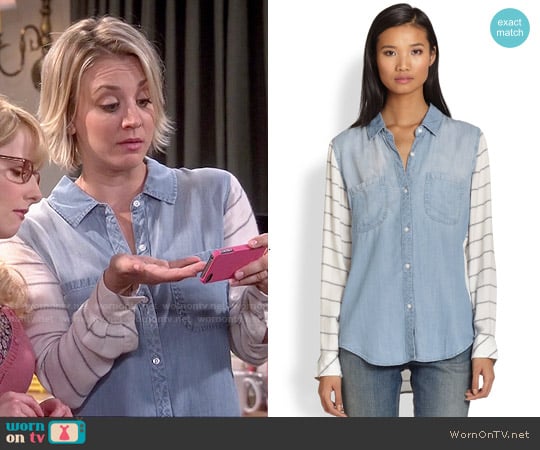 Rails Harper Contrast-Paneled Denim Shirt worn by Penny Hofstadter (Kaley Cuoco) on The Big Bang Theory