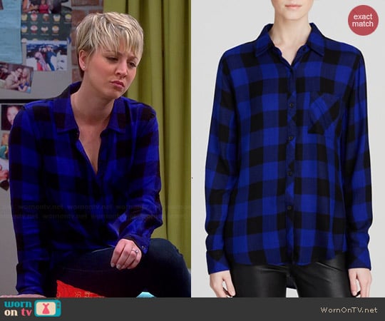 Rails Hunter Check Shirt in Black and Cobalt worn by Kaley Cuoco on The Big Bang Theory