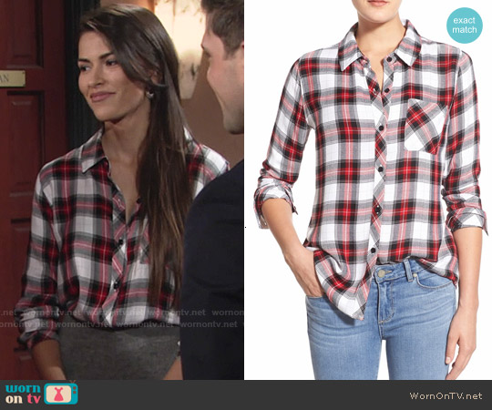 Rails Hunter Shirt in White / Red / Black worn by Marisa Sierras (Sofia Pernas) on The Young and the Restless