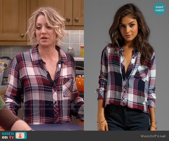 Rails Hunter Shirt in Wine / White worn by Penny Hofstadter (Kaley Cuoco) on The Big Bang Theory