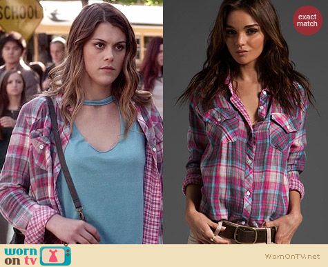 Rails Kendra Shirt in Magenta worn by Lindsey Shaw on PLL