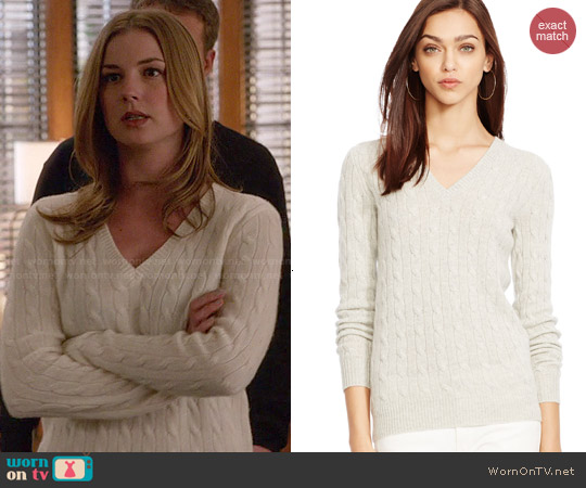 Polo Ralph Lauren Cabled Cashmere V-neck Sweater worn by Emily Thorne / Amanda Clarke (Emily VanCamp) on Revenge