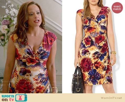 Ralph Lauren Cap Sleeve Floral Faux Wrap Dress worn by Judy Reyes on Devious Maids