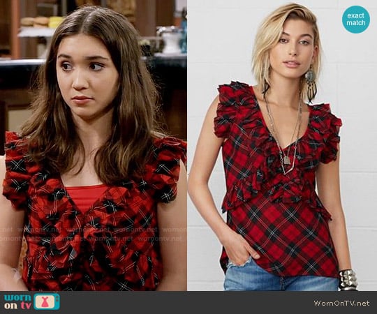 Ralph Lauren Denim & Supply Plaid Ruffled Top worn by Riley Matthews (Rowan Blanchard) on Girl Meets World