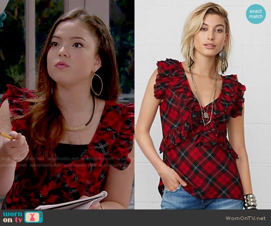 Ralph Lauren Denim & Supply Plaid Ruffled Top worn by Jasmine Kang (Piper Curda) on I Didnt Do It