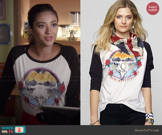 Ralph Lauren Denim & Supply Raglan Sleeve Skull Graphic Tee worn by Shay Mitchell on PLL