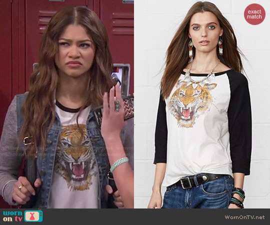 Ralph Lauren Denim & Supply Tiger-Graphic Baseball Tee worn by K.C. Cooper (Zendaya) on KC Undercover