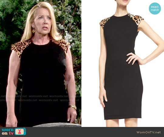 Ralph Lauren 'Farrah'  Sheath Dress with Leopard-Print Shoulders worn by Nikki Reed Newman (Melody Thomas-Scott) on The Young and the Restless