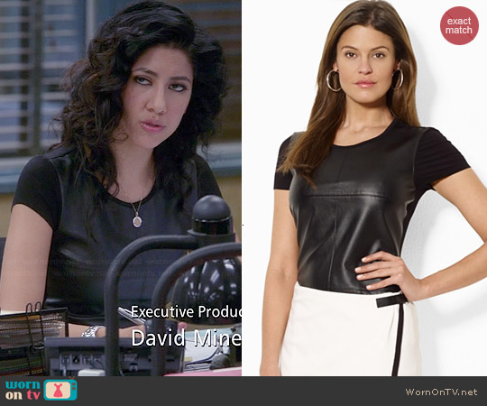 Ralph Lauren Faux Leather Front Tee worn by Rosa Diaz (Stephanie Beatriz) on Brooklyn Nine-Nine