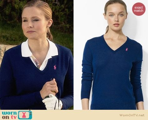 Ralph Lauren Golf Navy Merino Wool V-Neck Sweater worn by Kristen Bell on House of Lies