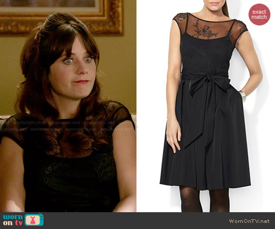 Ralph Lauren Illusion Lace Bodice Dress worn by Jessica Day (Zooey Deschanel) on New Girl